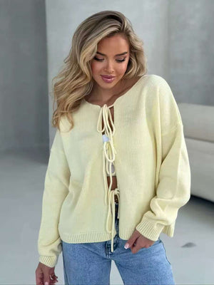 Lace - Up Short Cardigan Sweater – Solid Color, Temperament Commuter Style - Negative Apparel