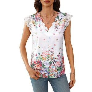 Lace V - neck shirt printed shirt - Negative Apparel