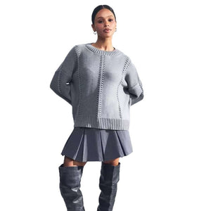 Ladies Cashmere Blend Hollow Knit Jumper – Commuter Style Crew Neck Pullover - Negative Apparel