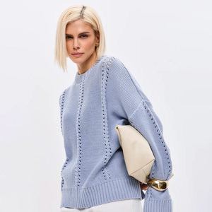 Ladies Cashmere Blend Hollow Knit Jumper – Commuter Style Crew Neck Pullover - Negative Apparel
