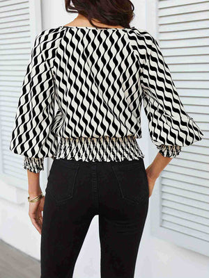 Lantern sleeve tops women's waist short contrast color printing long - sleeved T-shirt - Negative Apparel