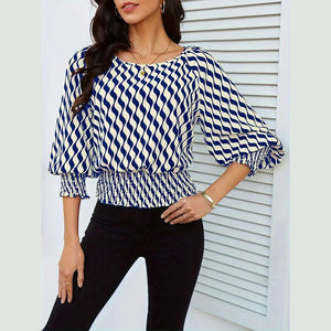 Lantern sleeve tops women's waist short contrast color printing long - sleeved T-shirt - Negative Apparel