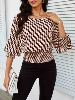Lantern sleeve tops women's waist short contrast color printing long - sleeved T-shirt - Negative Apparel