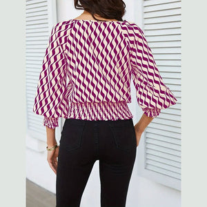 Lantern sleeve tops women's waist short contrast color printing long - sleeved T-shirt - Negative Apparel