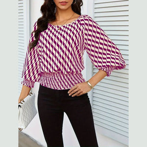 Lantern sleeve tops women's waist short contrast color printing long - sleeved T-shirt - Negative Apparel