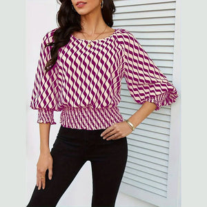 Lantern sleeve tops women's waist short contrast color printing long - sleeved T-shirt - Negative Apparel