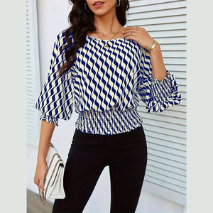 Lantern sleeve tops women's waist short contrast color printing long - sleeved T-shirt - Negative Apparel