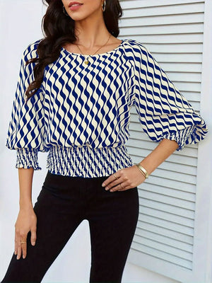 Lantern sleeve tops women's waist short contrast color printing long - sleeved T-shirt - Negative Apparel