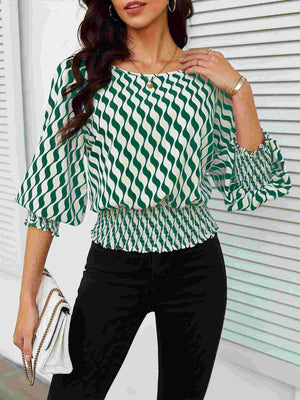 Lantern sleeve tops women's waist short contrast color printing long - sleeved T-shirt - Negative Apparel