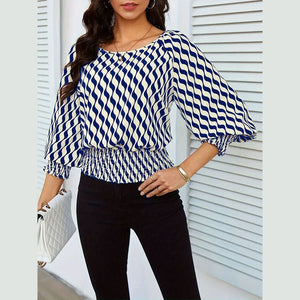 Lantern sleeve tops women's waist short contrast color printing long - sleeved T-shirt - Negative Apparel