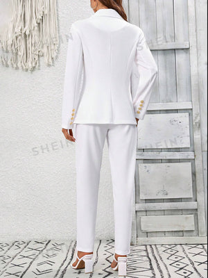 Lapel Single-Breasted Suit Jacket And Skinny Pants Set - Negative Apparel