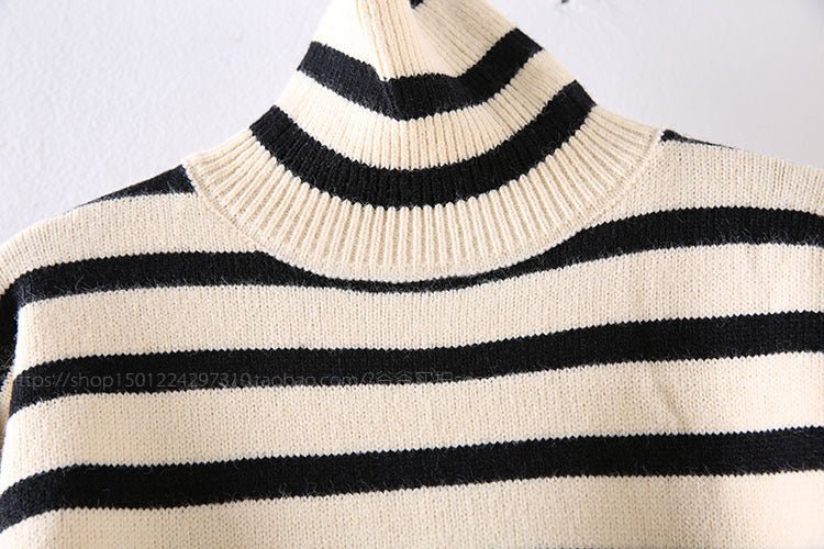 Large size loose all - match high collar knitted sweater for women + high waist drape straight casual knitted wide leg pants two - piece set - Negative Apparel