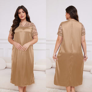 large - size new hot - selling pajamas women's ice silk short - sleeved pajamas loose casual loungewear women's SQ22094 - Negative Apparel