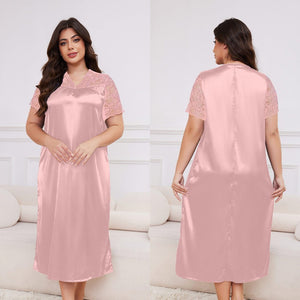 large - size new hot - selling pajamas women's ice silk short - sleeved pajamas loose casual loungewear women's SQ22094 - Negative Apparel