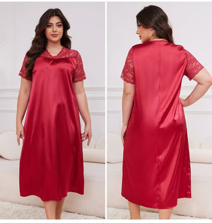 large - size new pajamas women's spring and summer ice silk short - sleeved pajamas loose casual loungewear women's SQ22094 - Negative Apparel