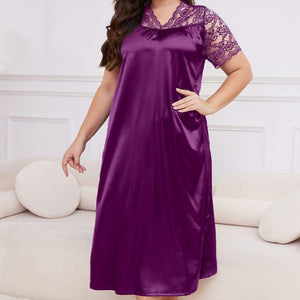 large - size new pajamas women's spring and summer ice silk short - sleeved pajamas loose casual loungewear women's SQ22094 - Negative Apparel