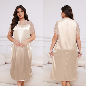 large - size new pajamas women's spring and summer ice silk short - sleeved pajamas loose casual loungewear women's SQ22094 - Negative Apparel