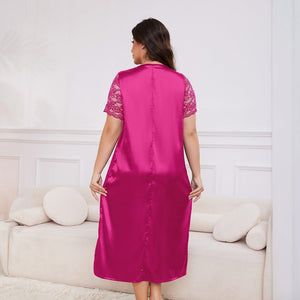 large - size new pajamas women's spring and summer ice silk short - sleeved pajamas loose casual loungewear women's SQ22094 - Negative Apparel