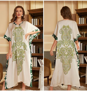 large - size printed pajamas women's spring and summer robes are elegant and high - end nightgowns DP3393 - Negative Apparel