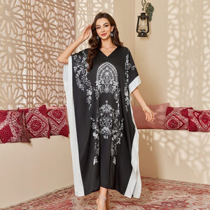 large - size printed pajamas women's spring and summer robes are elegant and high - end nightgowns DP3393 - Negative Apparel
