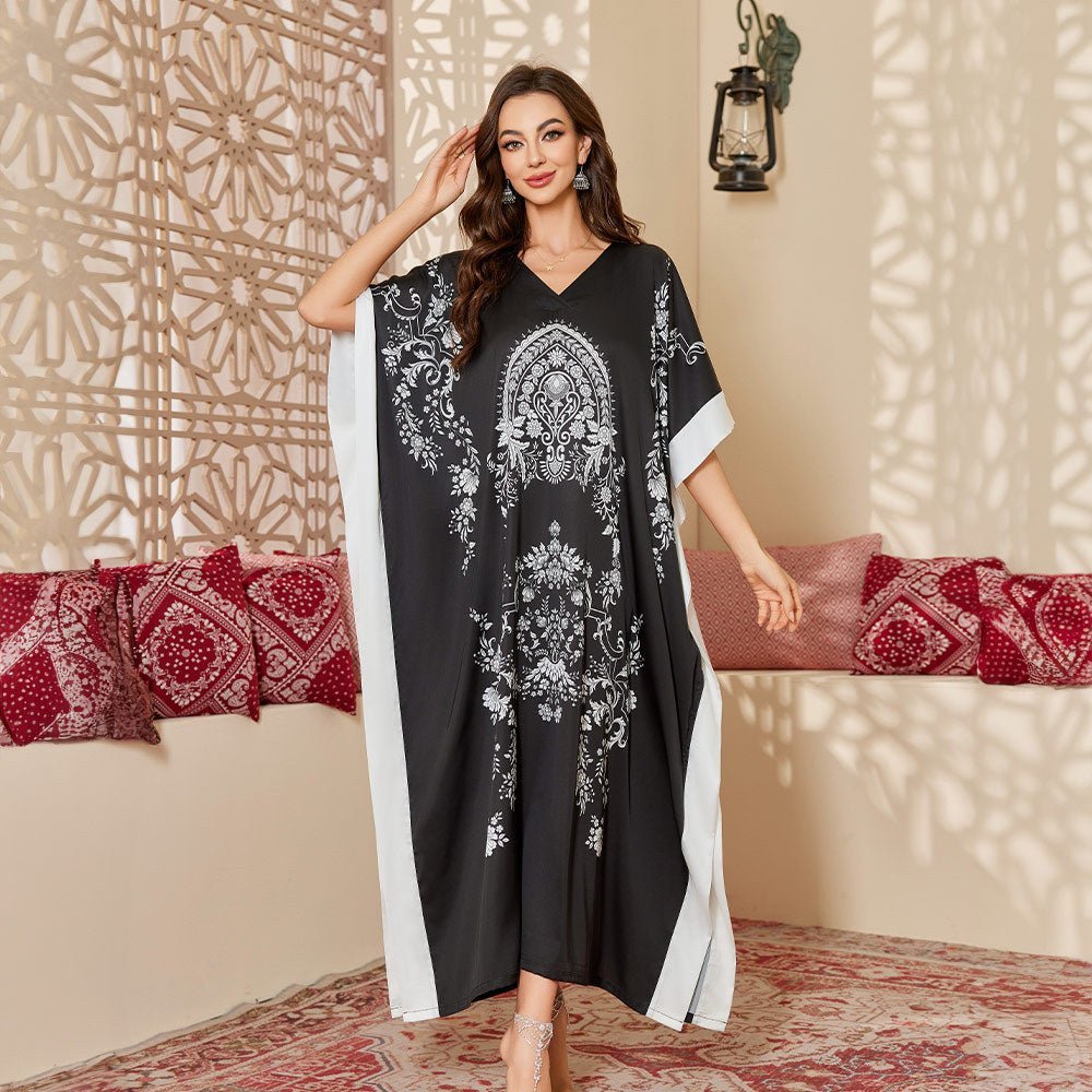 large - size printed pajamas women's spring and summer robes are elegant and high - end nightgowns DP3393 - Negative Apparel