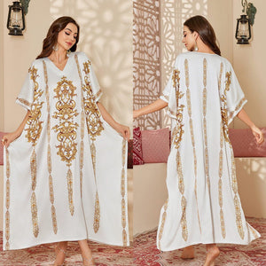 large - size printed pajamas women's spring and summer robes are elegant and high - end nightgowns DP3393 - Negative Apparel
