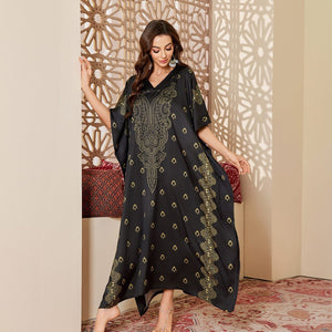 large - size printed pajamas women's spring and summer robes are elegant and high - end nightgowns DP3393 - Negative Apparel