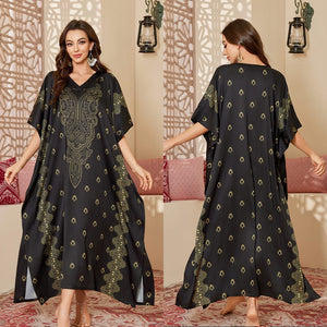 large - size printed pajamas women's spring and summer robes are elegant and high - end nightgowns DP3393 - Negative Apparel