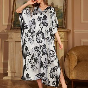 large - size printed pajamas women's spring and summer robes are elegant and high - end nightgowns DP3393 - Negative Apparel