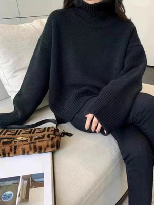 Lazy style high collar knitted sweater for women korean style - Negative Apparel