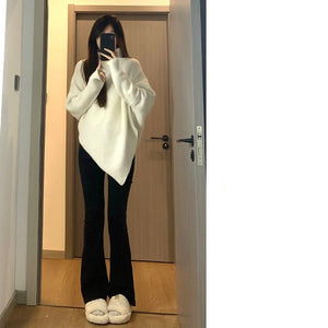 Lazy wind soft waxy knitted top thickened irregular turtleneck solid color sweater - Negative Apparel