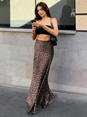Leopard print sexy hip fishtail skirt floor - length skirt - Negative Apparel
