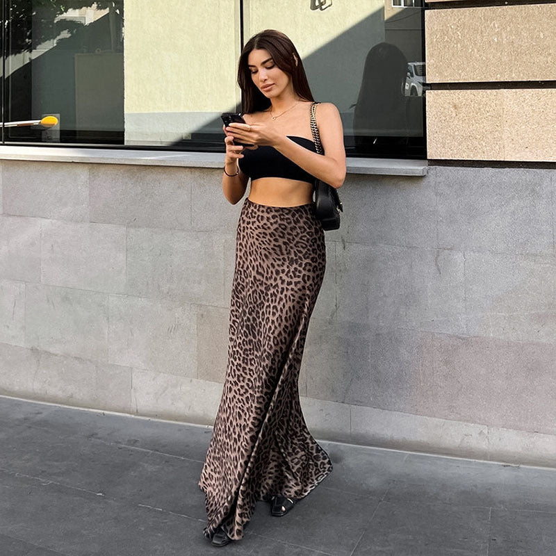 Leopard print sexy hip fishtail skirt floor - length skirt - Negative Apparel