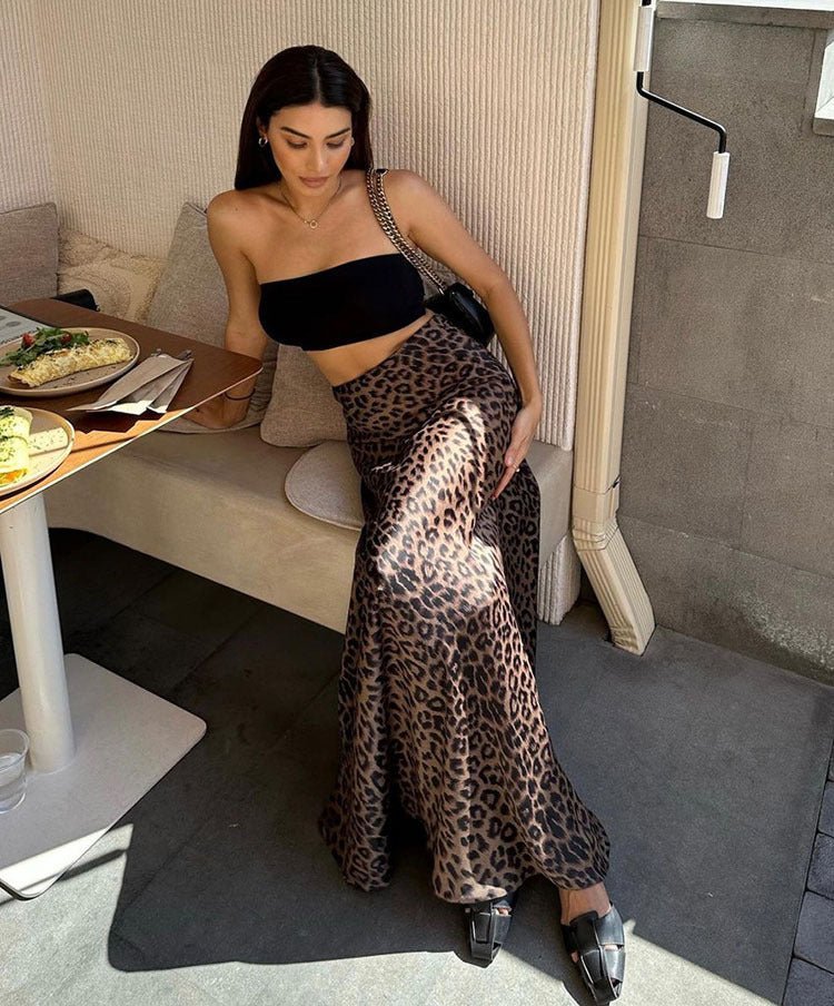 Leopard print sexy hip fishtail skirt floor - length skirt - Negative Apparel