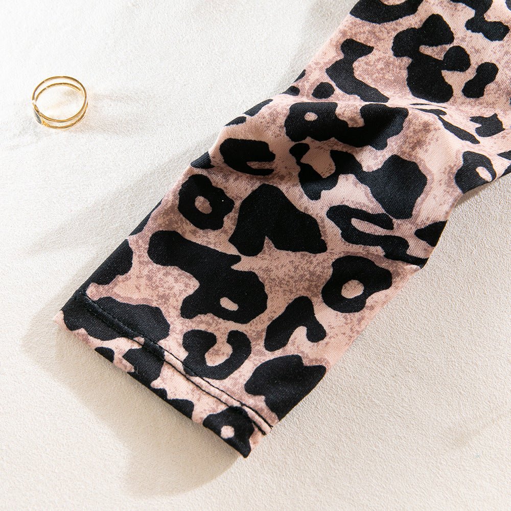 Leopard print sexy splicing transparent mesh body - shaping jumpsuit long - sleeved leopard print outfit - Negative Apparel