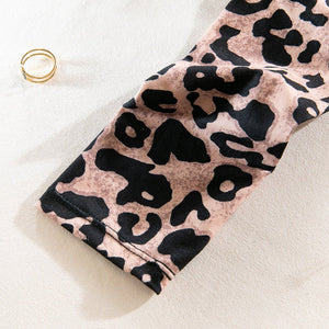 Leopard print sexy splicing transparent mesh body - shaping jumpsuit long - sleeved leopard print outfit - Negative Apparel