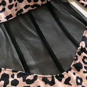 Leopard print sexy splicing transparent mesh body - shaping jumpsuit long - sleeved leopard print outfit - Negative Apparel