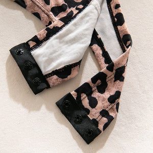 Leopard print sexy splicing transparent mesh body - shaping jumpsuit long - sleeved leopard print outfit - Negative Apparel