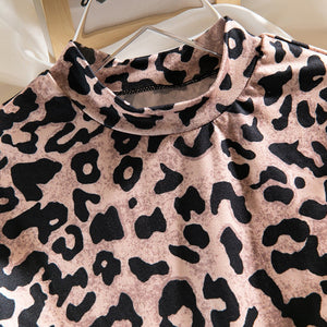 Leopard print sexy splicing transparent mesh body - shaping jumpsuit long - sleeved leopard print outfit - Negative Apparel