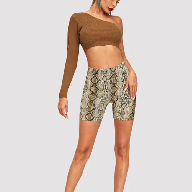 Leopard print snake print hip shorts casual pants leggings shorts - Negative Apparel