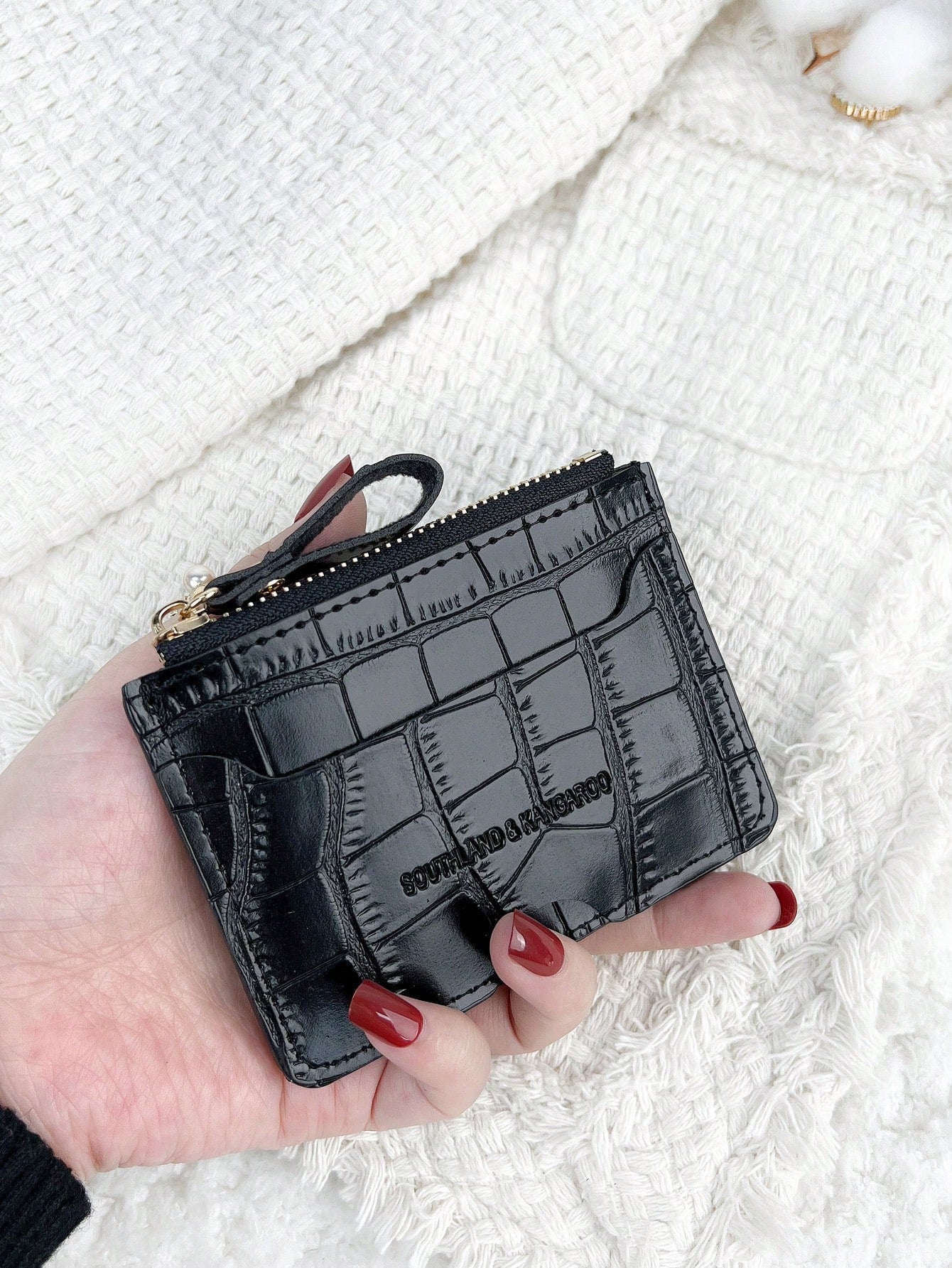 Letter Embossed Zipper Small Wallet Coin Pocket Small Purse Bifold Slim Wallet FD - Negative Apparel