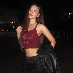 Letter rhinestone slim camisole small vest top - Negative Apparel