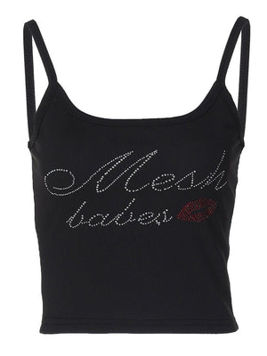 Letter rhinestone slim camisole small vest top - Negative Apparel