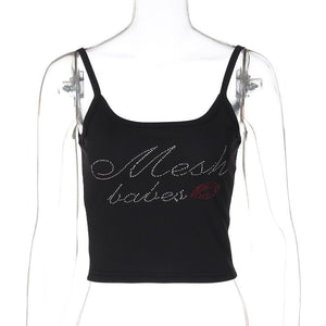 Letter rhinestone slim camisole small vest top - Negative Apparel