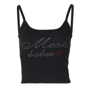 Letter rhinestone slim camisole small vest top - Negative Apparel