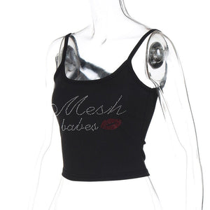 Letter rhinestone slim camisole small vest top - Negative Apparel