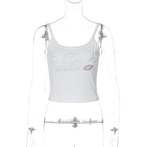 Letter rhinestone slim camisole small vest top - Negative Apparel