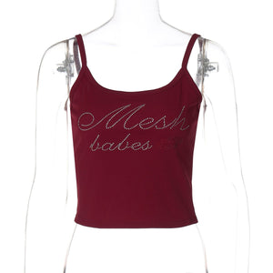 Letter rhinestone slim camisole small vest top - Negative Apparel