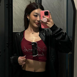 Letter rhinestone slim camisole small vest top - Negative Apparel