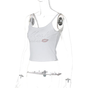 Letter rhinestone slim camisole small vest top - Negative Apparel